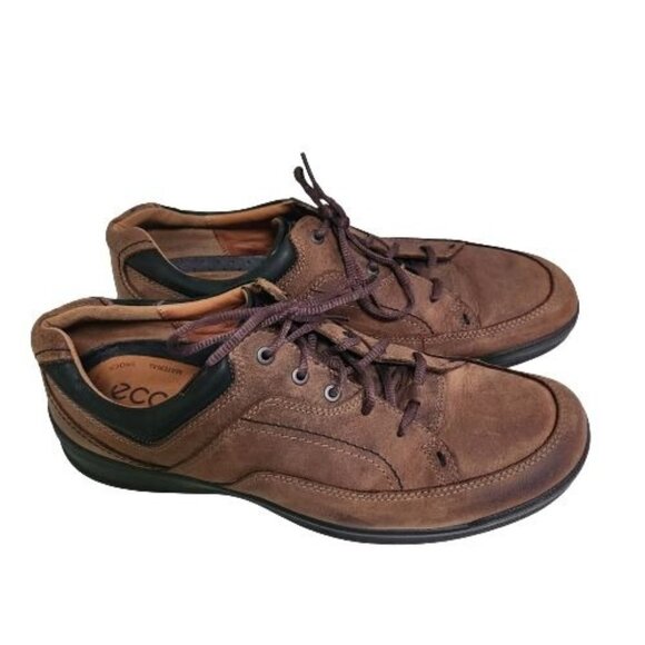 Ecco Brown Leather Shock Point Lace Up Oxford Size 47(12.5) - Picture 1 of 10